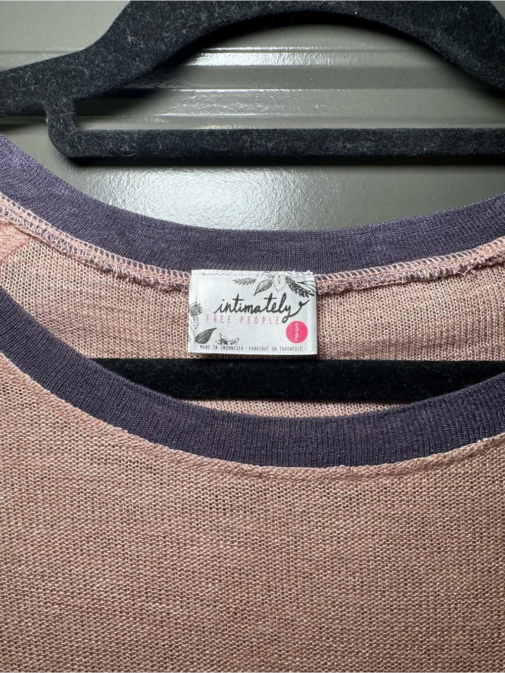 Long-Sleeve Tee in Blush Pink with Contrast Neck